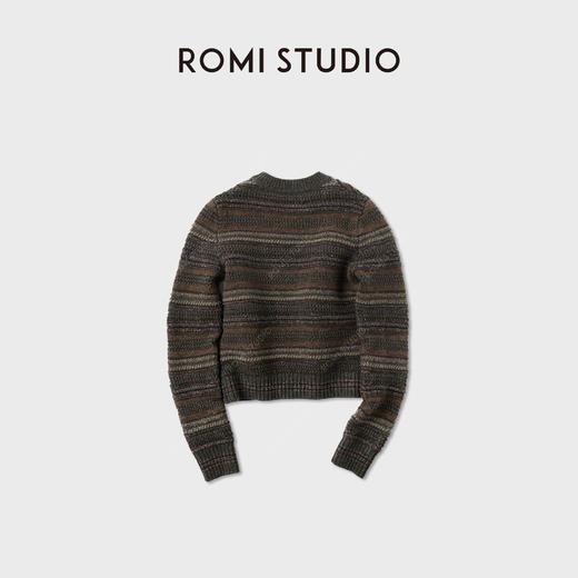 ROMI STUDIO“简约复古”100绵羊毛提花撞色圆领套头毛衫RWCAST6044 商品图1