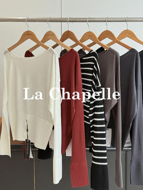 会员福利【性感斜肩+绵羊毛】拉夏贝尔/La Chapelle不规则设计感斜肩开衩气质长袖针织衫超高性价比