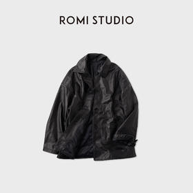 ROMI STUDIO“智性松弛”进口牛皮洗水皱感落肩翻领皮衣 RWCWSG6161