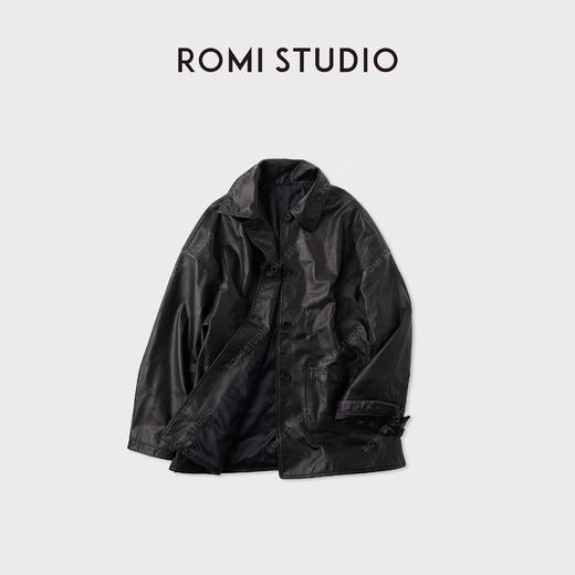 ROMI STUDIO“智性松弛”进口牛皮洗水皱感落肩翻领皮衣 RWCWSG6161 商品图0