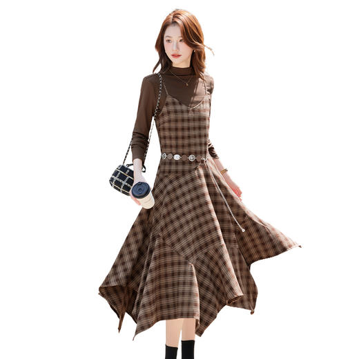 HR ABS25170复古港风格纹吊带裙套装气质连衣裙两件套 商品图4