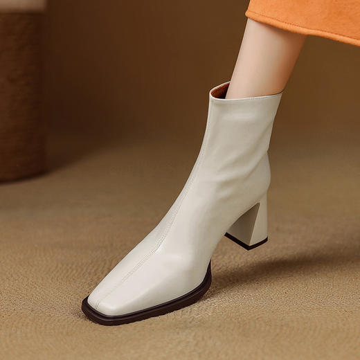 【预售5天】知性优雅气质款！牛皮粗高跟短靴女秋冬季方头通勤职业ol单靴SLLK&sl-7958 商品图3