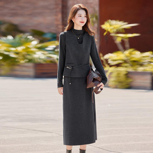 HR ABS25169法式气质马甲套装裙休闲时尚遮肉显瘦半身裙三件套 商品图3