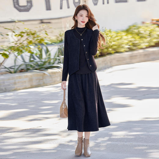 HR ABS25167老钱风气质马甲套装裙通勤风优雅大气半身裙三件套 商品图1