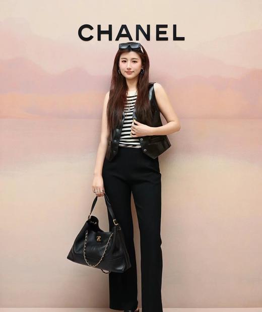 D100260大容量手提单肩腋下包百搭黑金hobo菱格链条包 商品图5