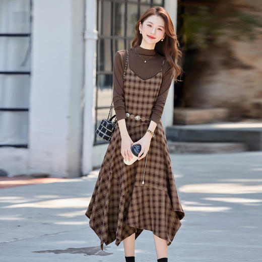 HR ABS25170复古港风格纹吊带裙套装气质连衣裙两件套 商品图2