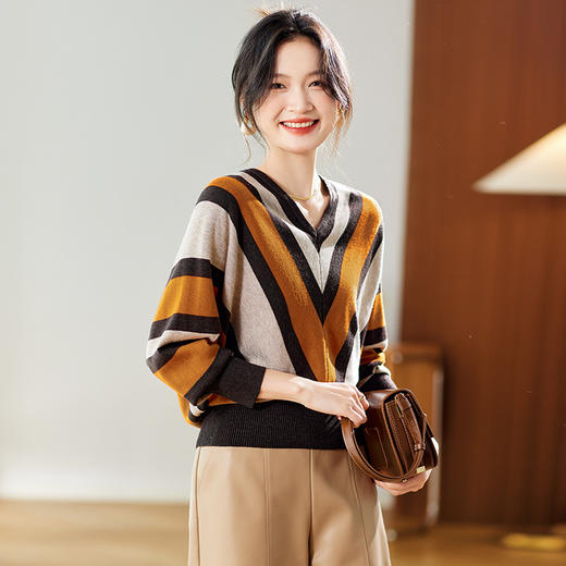 CC SD2603蝙蝠袖毛衣针织衫条纹遮肚洋气减龄上衣 商品图2