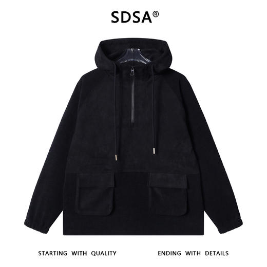 WY1129SDSA男士秋冬新款痞帅男装韩版绒面拼接半拉链立领连帽卫衣时尚潮 商品图0