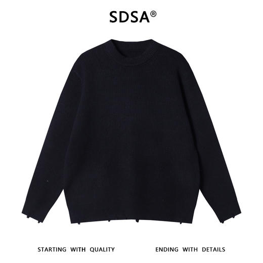 82519SDSA男士秋冬新款痞帅男装韩版纯色勾破圆领针织衫简约百搭毛衣 商品图1