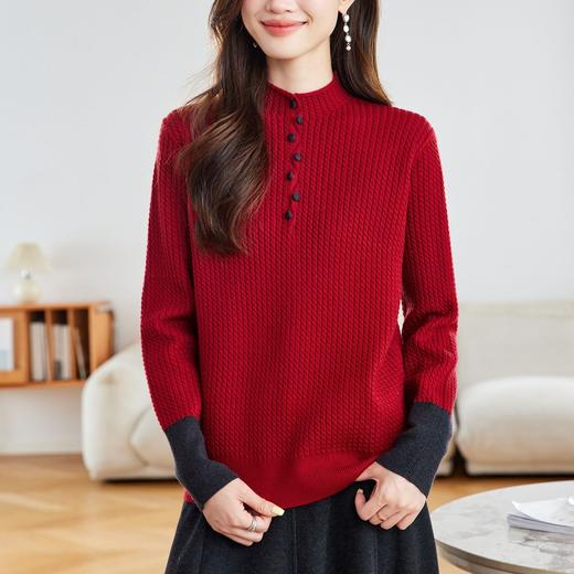 CC 16-9537半高领针织衫复古纽扣气质显瘦上衣 商品图0