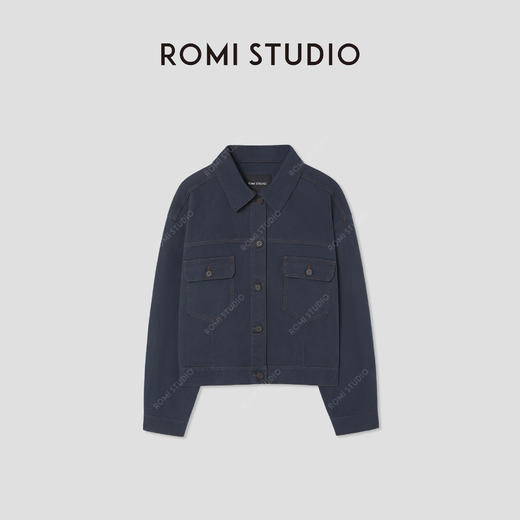 ROMI STUDIO“美式复古”棉锦混纺挺括撞色做旧短款外套RW24LWY1188【现货】 商品图0