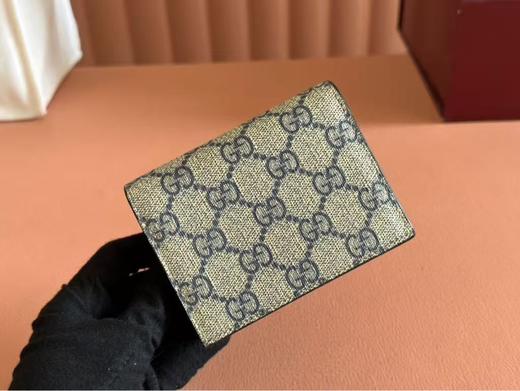 古驰 Marmont GG 马蒙 金标Logo 老花图案 帆布拼皮 双折翻盖卡包钱包 女款 米黑色（LZ） 商品图1