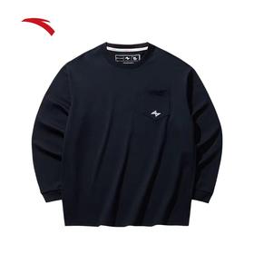 XY|安踏套头卫衣男冬季新款美式宽松简约黑色纯棉圆领上衣152431404