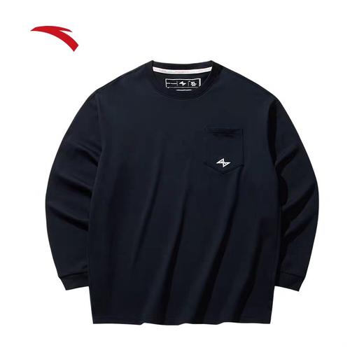 XY|安踏套头卫衣男冬季新款美式宽松简约黑色纯棉圆领上衣152431404 商品图0