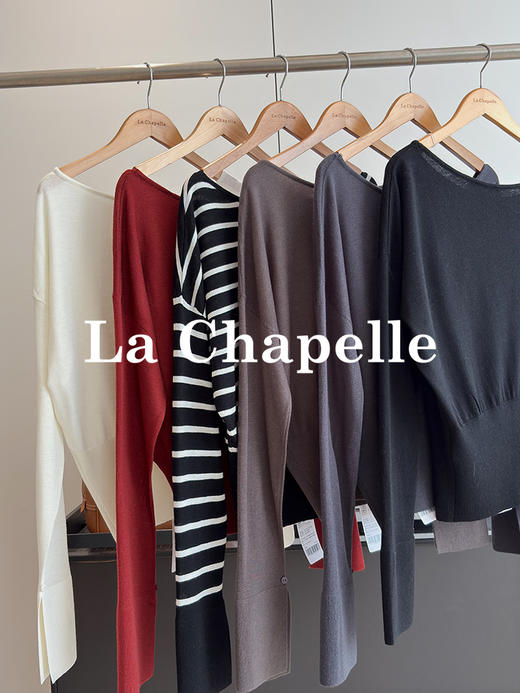 会员福利【性感斜肩+绵羊毛】拉夏贝尔/La Chapelle不规则设计感斜肩开衩气质长袖针织衫超高性价比 商品图1
