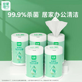 珍爱卫生湿巾 杀菌清洁口手肌肤 家用办公湿纸巾80抽*5桶 /家庭清洁/纸品 /清洁纸品 /湿巾 商品图1