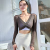 跃牌【禅语梵心】裸感网纱运动速干长袖女修身透气坎肩跑步健身上衣瑜伽服短款罩衫CX3330 商品缩略图3