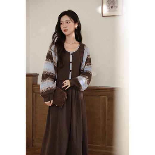 【6折秒杀】鹿向南「波西米亚」小众咖色无袖背心连衣裙女早秋收腰巨显瘦长裙L58277/L58276 商品图0