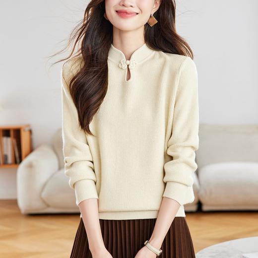 CC 16-9528复古国风盘扣立领红色针织衫 商品图2