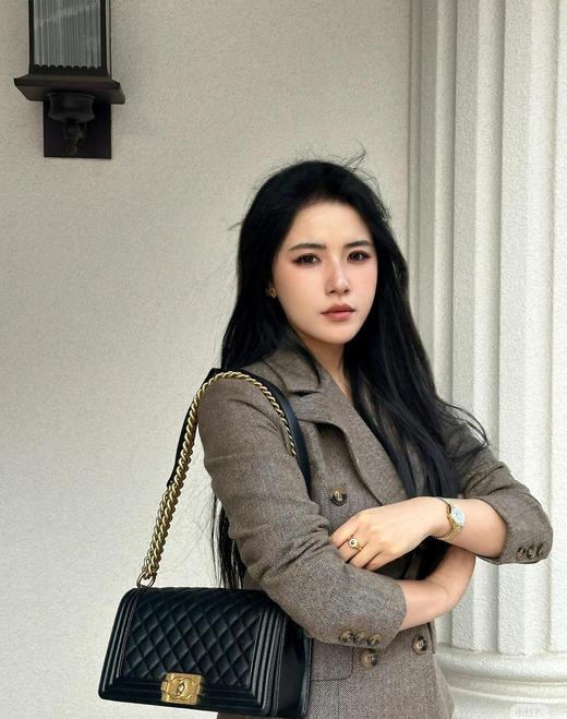 Chanel Leboy 黑金 菱格 荔枝纹牛皮 中号 镭射26开 商品图1