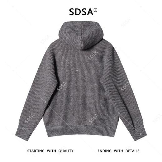 SDSA男士秋冬新款痞帅男装简约竖纹抽绳拉链连帽毛衣慵懒风针织衫 商品图5