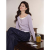 鹿向南「香芋蛋糕」紫色设计感假两件长袖T恤女早秋减龄显瘦上衣 商品缩略图4
