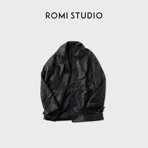 ROMI STUDIO“智性松弛”进口牛皮洗水皱感落肩翻领皮衣 RWCWSG6161 商品图1