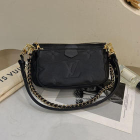 LV 黑色 牛皮 压纹 五合一  芯片款