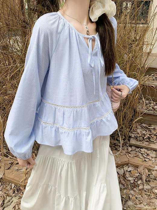 【129元任选2件】现货！荷叶边系带灯笼袖衬衫 商品图9