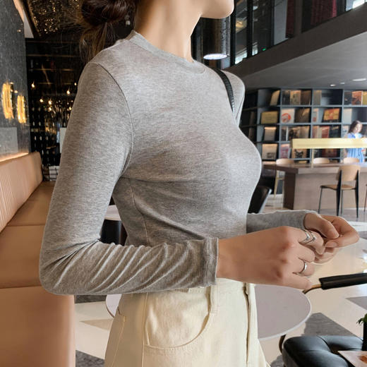 【基础百搭！叠穿必备！】春秋莫代尔棉圆领百搭打底衫 女内搭秋冬黑色长袖内搭 t恤女式T 商品图6