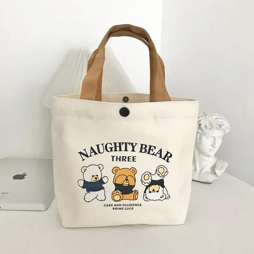 新款小熊帆布包女士上班手拎便当饭盒学生手提包收纳礼品袋帆布袋 商品图4