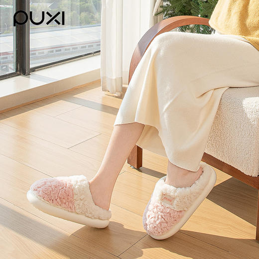 朴西毛绒棉拖鞋女冬季居家室内保暖月子鞋 防滑厚底   02PX1155 商品图6