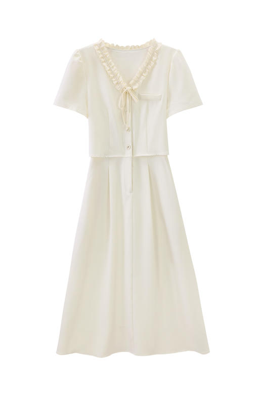 【65折秒杀】鹿向南「冰蓝诗语」杏色法式轻熟气质短袖连衣裙女夏绝美收腰长裙QJD00473-1 商品图2