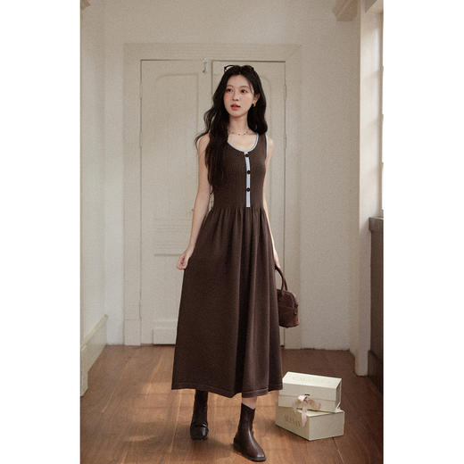 【6折秒杀】鹿向南「波西米亚」小众咖色无袖背心连衣裙女早秋收腰巨显瘦长裙L58277/L58276 商品图4
