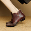 【预售5天】复古时尚马毛拼接短筒西部马丁靴女秋冬真皮方头通勤粗跟短靴NJMK&K1777 商品缩略图3