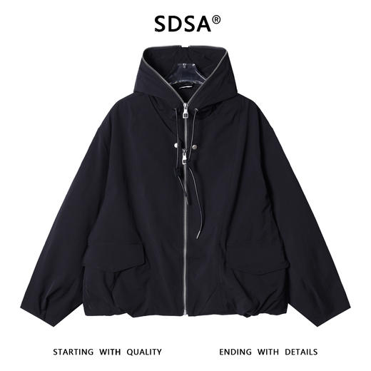 SDSA男士秋冬新款痞帅男装纯色抽绳拉链假两件夹克显瘦百搭外套 商品图0