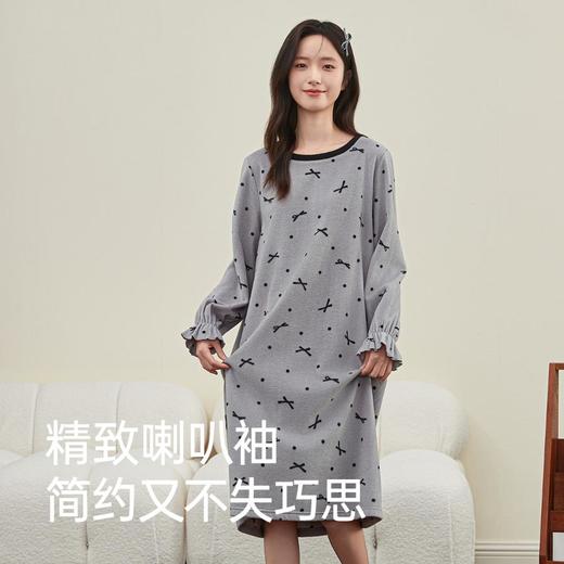 3部顶瓜瓜摇粒绒套头圆领波点蝴蝶结女长袖睡裙 ARW25188-Q 商品图0