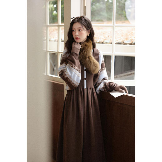 【6折秒杀】鹿向南「波西米亚」小众咖色无袖背心连衣裙女早秋收腰巨显瘦长裙L58277/L58276 商品图2