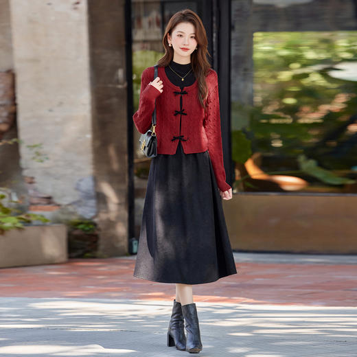 HR ABS25179针织毛衣开衫外套背心连衣裙套装 商品图0