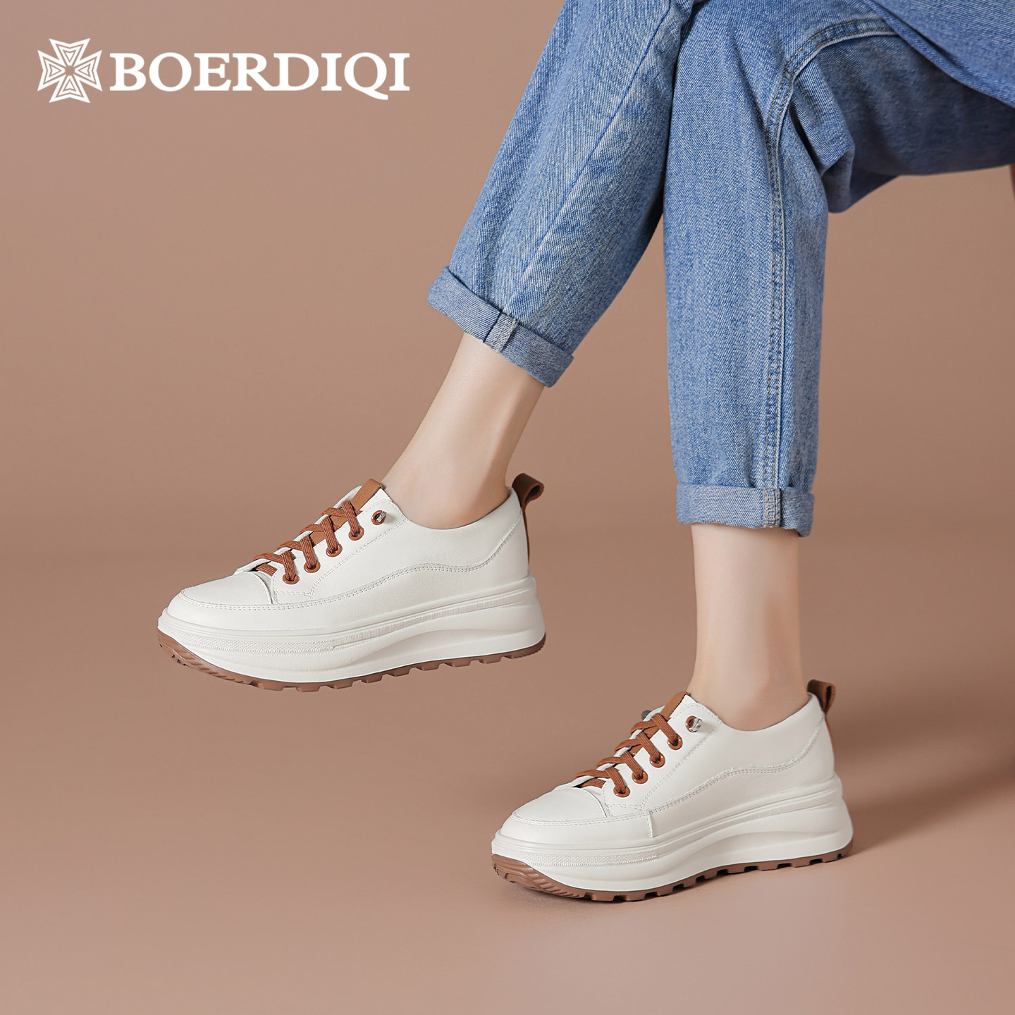 【升级版】里外全皮高奢厚底增高小白鞋 波尔谛奇真皮高帮休闲鞋 复古厚底增高鞋水上漂超轻女鞋