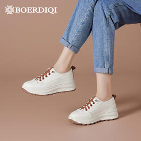 【升级版】里外全皮高奢厚底增高小白鞋 波尔谛奇真皮高帮休闲鞋 复古厚底增高鞋水上漂超轻女鞋