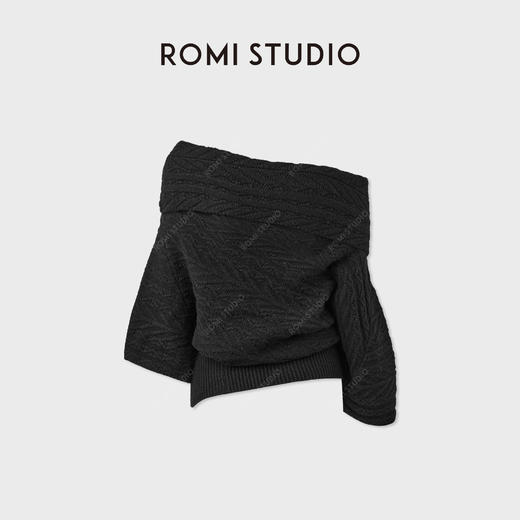 ROMI STUDIO“秘语”羊驼羊毛一字荡领毛织麻花气质上衣RWCAST4746 商品图1