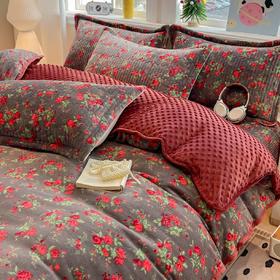 【家居百货】创新「牛奶绒+豆豆绒床盖四件套]」颠覆想象的裸睡级触感  睡一次就戒不掉