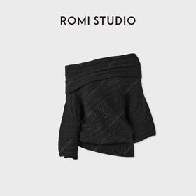 ROMI STUDIO“秘语”羊驼羊毛一字荡领毛织麻花气质上衣RWCAST4746