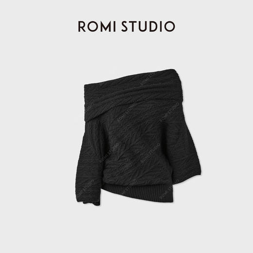 ROMI STUDIO“秘语”羊驼羊毛一字荡领毛织麻花气质上衣RWCAST4746 商品图0