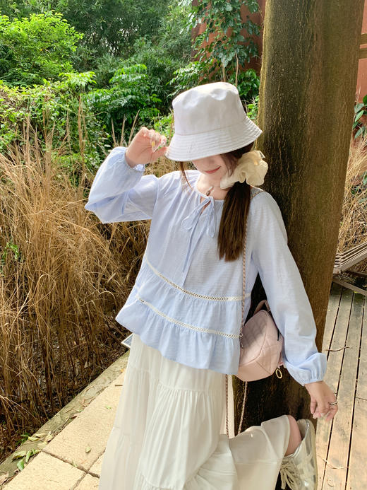 【129元任选2件】现货！荷叶边系带灯笼袖衬衫 商品图7