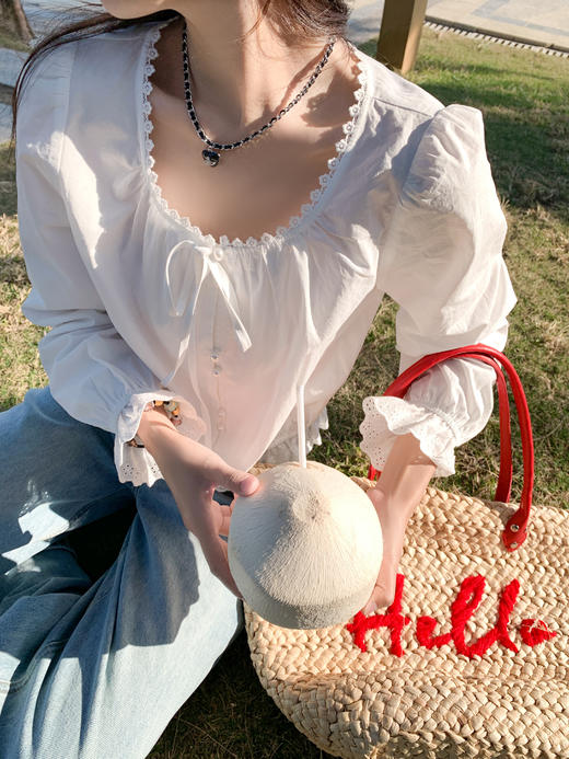 <曾小咸推荐>4.8现货秒杀！微信超特价！珍珠扣蕾丝花边衬衫 日常149.99 立减60 秒杀89.99！ 商品图6