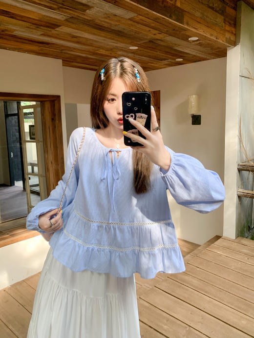 【129元任选2件】现货！荷叶边系带灯笼袖衬衫 商品图5