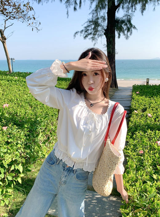 <曾小咸推荐>4.8现货秒杀！微信超特价！珍珠扣蕾丝花边衬衫 日常149.99 立减60 秒杀89.99！ 商品图9