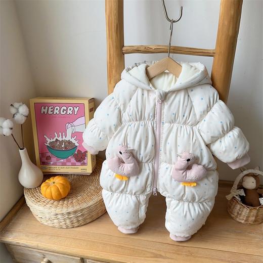 【韩系甜美鸭鸭！萌趣外出必备】婴儿冬装加厚保暖棉衣韩版女宝宝蝴蝶结小鸭子连体衣冬季外出爬服。hb 商品图1